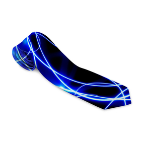 Галстук 3D с принтом Абстракция синее свечение , 100% полиэстер | Длина 148 см; Плотность 150-180 г/м2 | абстракция | запутанный | линии | неон | непонятный | свечение | синий | узор