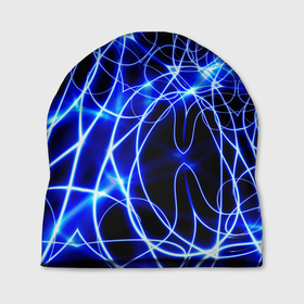 Шапка 3D с принтом Абстракция синее свечение в Курске, 100% полиэстер | универсальный размер, печать по всей поверхности изделия | абстракция | запутанный | линии | неон | непонятный | свечение | синий | узор