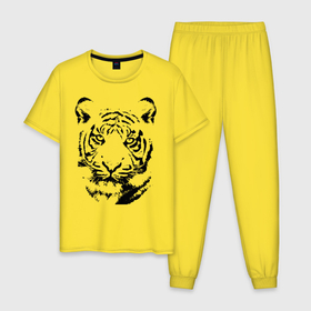 Мужская пижама хлопок с принтом Тигр в Курске, 100% хлопок | брюки и футболка прямого кроя, без карманов, на брюках мягкая резинка на поясе и по низу штанин
 | глаза | животные | кошка | мех | плотоядные | портрет животных | тигр | уши | хищник