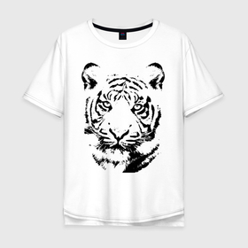 Мужская футболка хлопок Oversize с принтом Тигр в Тюмени, 100% хлопок | свободный крой, круглый ворот, “спинка” длиннее передней части | глаза | животные | кошка | мех | плотоядные | портрет животных | тигр | уши | хищник