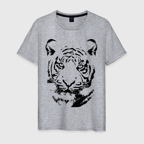 Мужская футболка хлопок с принтом Тигр в Курске, 100% хлопок | прямой крой, круглый вырез горловины, длина до линии бедер, слегка спущенное плечо. | глаза | животные | кошка | мех | плотоядные | портрет животных | тигр | уши | хищник