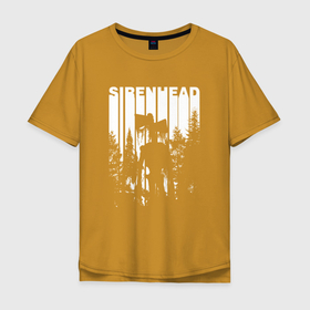 Мужская футболка хлопок Oversize с принтом Siren Head в Кировске, 100% хлопок | свободный крой, круглый ворот, “спинка” длиннее передней части | game | scp | siren head | игра | лес | монстр | персонаж | сирена | сиреноголовый | хоррор | чудовище