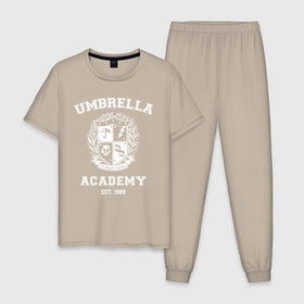 Мужская пижама хлопок с принтом Академия Амбрелла , 100% хлопок | брюки и футболка прямого кроя, без карманов, на брюках мягкая резинка на поясе и по низу штанин
 | umbrella | umbrella academy | академия амбрелла | амбрелла | герб