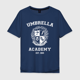 Мужская футболка хлопок Oversize с принтом Академия Амбрелла в Курске, 100% хлопок | свободный крой, круглый ворот, “спинка” длиннее передней части | Тематика изображения на принте: umbrella | umbrella academy | академия амбрелла | амбрелла | герб