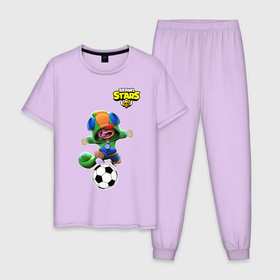 Мужская пижама хлопок с принтом Brawl STARS (футбол) в Тюмени, 100% хлопок | брюки и футболка прямого кроя, без карманов, на брюках мягкая резинка на поясе и по низу штанин
 | brawl | leon | moba | stars | supercell | игра | коллаборация | коллаж | паттерн | футбол