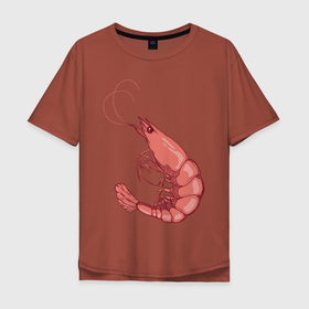 Мужская футболка хлопок Oversize с принтом Креветка в Белгороде, 100% хлопок | свободный крой, круглый ворот, “спинка” длиннее передней части | Тематика изображения на принте: еда | креветка | морские животные | рак