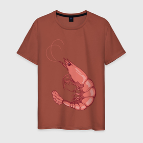 Мужская футболка хлопок с принтом Креветка в Новосибирске, 100% хлопок | прямой крой, круглый вырез горловины, длина до линии бедер, слегка спущенное плечо. | еда | креветка | морские животные | рак