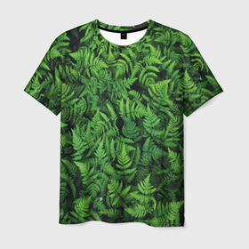 Мужская футболка 3D с принтом ПАПОРОТНИК в Курске, 100% полиэфир | прямой крой, круглый вырез горловины, длина до линии бедер | summer | tropic | жара | летний | лето | отдых | пальмы | природа | текстура | тропикано | тропики