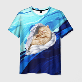 Мужская футболка 3D с принтом Котик Ангелочек в Тюмени, 100% полиэфир | прямой крой, круглый вырез горловины, длина до линии бедер | angel | cat | cats | kitten | mem | memes | moon | ангел | ангелочек | глаза | глазки | киска | кот | котёнок | котик | котики | котэ | котята | кошак | кошка | кошки | красивая | луна | лунный кот | мем | мемчики | милая