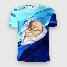 Мужская футболка 3D спортивная с принтом Котик Ангелочек в Кировске, 100% полиэстер с улучшенными характеристиками | приталенный силуэт, круглая горловина, широкие плечи, сужается к линии бедра | Тематика изображения на принте: angel | cat | cats | kitten | mem | memes | moon | ангел | ангелочек | глаза | глазки | киска | кот | котёнок | котик | котики | котэ | котята | кошак | кошка | кошки | красивая | луна | лунный кот | мем | мемчики | милая
