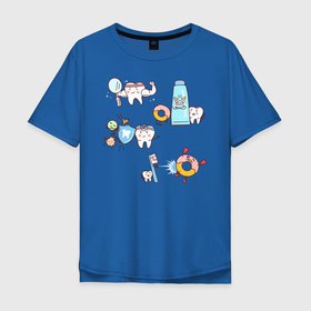 Мужская футболка хлопок Oversize с принтом для стоматолога в Тюмени, 100% хлопок | свободный крой, круглый ворот, “спинка” длиннее передней части | дантист | зубной врач | зубы | медицина | ортодонт | рот | стоматолог
