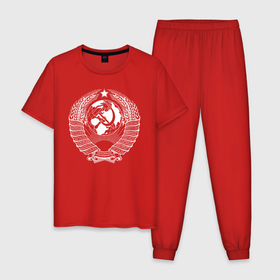 Мужская пижама хлопок с принтом СССР (двусторонняя) в Новосибирске, 100% хлопок | брюки и футболка прямого кроя, без карманов, на брюках мягкая резинка на поясе и по низу штанин
 | ussr | герб | звезда | коммунист | комсомол | кпсс | красный | ленин | лого | логотип | молот | надпись | патриот | республик | ретро | рсфср | серп | символ | снг | советский | советских | социалистических