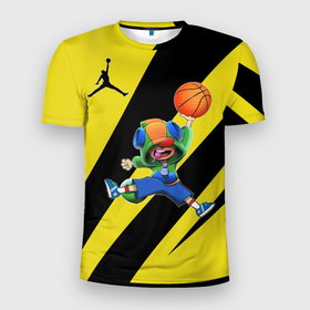 Мужская футболка 3D Slim с принтом Brawl STARS (баскетбол) в Екатеринбурге, 100% полиэстер с улучшенными характеристиками | приталенный силуэт, круглая горловина, широкие плечи, сужается к линии бедра | brawl | leon | moba | stars | supercell | баскетбол | игра | коллаборация | коллаж | паттерн