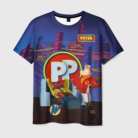 Мужская футболка 3D с принтом Peter Perfect PP в Тюмени, 100% полиэфир | прямой крой, круглый вырез горловины, длина до линии бедер | vdosadir | wacky races | безумные гонки | питер перфект | ханна барбера