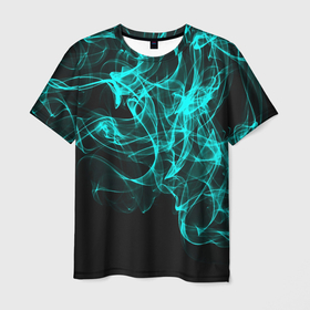 Мужская футболка 3D с принтом НЕОНОВЫЙ ДЫМ в Санкт-Петербурге, 100% полиэфир | прямой крой, круглый вырез горловины, длина до линии бедер | fire | flame | in fire | smoke | в огне | дым | огненный | огонь | текстуры