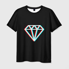 Мужская футболка 3D с принтом Glitch Diamond в Белгороде, 100% полиэфир | прямой крой, круглый вырез горловины, длина до линии бедер | diamond | glitch | rgb | алмаз | глитч | глич
