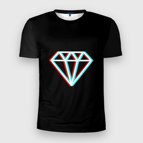 Мужская футболка 3D Slim с принтом Glitch Diamond в Кировске, 100% полиэстер с улучшенными характеристиками | приталенный силуэт, круглая горловина, широкие плечи, сужается к линии бедра | diamond | glitch | rgb | алмаз | глитч | глич