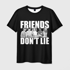 Мужская футболка 3D с принтом Friends Dont Lie в Тюмени, 100% полиэфир | прямой крой, круглый вырез горловины, длина до линии бедер | 11 | demogorgon | retro | stranger | things | дастин | дела | демогоргон | оди | одиннадцать | очень | пожиратель | разума | ретро | стив | странные | хоппер | хоукинс