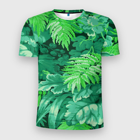Мужская футболка 3D Slim с принтом Джунгли в Белгороде, 100% полиэстер с улучшенными характеристиками | приталенный силуэт, круглая горловина, широкие плечи, сужается к линии бедра | summer | tropic | жара | летний | лето | отдых | пальмы | природа | текстура | тропикано | тропики