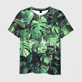 Мужская футболка 3D с принтом ЛИСТЬЯ в Белгороде, 100% полиэфир | прямой крой, круглый вырез горловины, длина до линии бедер | summer | tropic | жара | летний | лето | отдых | пальмы | природа | текстура | тропикано | тропики