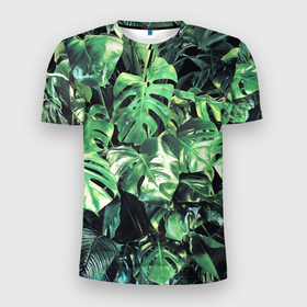 Мужская футболка 3D Slim с принтом ЛИСТЬЯ в Кировске, 100% полиэстер с улучшенными характеристиками | приталенный силуэт, круглая горловина, широкие плечи, сужается к линии бедра | summer | tropic | жара | летний | лето | отдых | пальмы | природа | текстура | тропикано | тропики