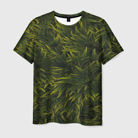 Мужская футболка 3D с принтом ТРАВА в Новосибирске, 100% полиэфир | прямой крой, круглый вырез горловины, длина до линии бедер | Тематика изображения на принте: summer | tropic | жара | летний | лето | отдых | пальмы | природа | текстура | тропикано | тропики