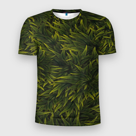 Мужская футболка 3D Slim с принтом ТРАВА в Новосибирске, 100% полиэстер с улучшенными характеристиками | приталенный силуэт, круглая горловина, широкие плечи, сужается к линии бедра | Тематика изображения на принте: summer | tropic | жара | летний | лето | отдых | пальмы | природа | текстура | тропикано | тропики