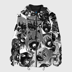Мужская куртка 3D с принтом Ахегао паттерн черный в Новосибирске, ткань верха — 100% полиэстер, подклад — флис | прямой крой, подол и капюшон оформлены резинкой с фиксаторами, два кармана без застежек по бокам, один большой потайной карман на груди. Карман на груди застегивается на липучку | Тематика изображения на принте: ahegao | kawai | kowai | oppai | otaku | senpai | sugoi | waifu | yandere | ахегао | ковай | отаку | семпай | сенпай | сэмпай | яндере