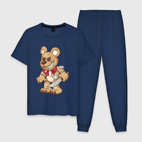 Мужская пижама хлопок с принтом Медведь с ножом в Тюмени, 100% хлопок | брюки и футболка прямого кроя, без карманов, на брюках мягкая резинка на поясе и по низу штанин
 | медведь | медведь с ножом | мишка | мишка с ножом | плюшевый медведь | плюшевый медведь с ножом | плюшевый мишка с ножом