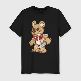 Мужская футболка премиум с принтом Медведь с ножом в Тюмени, 92% хлопок, 8% лайкра | приталенный силуэт, круглый вырез ворота, длина до линии бедра, короткий рукав | медведь | медведь с ножом | мишка | мишка с ножом | плюшевый медведь | плюшевый медведь с ножом | плюшевый мишка с ножом