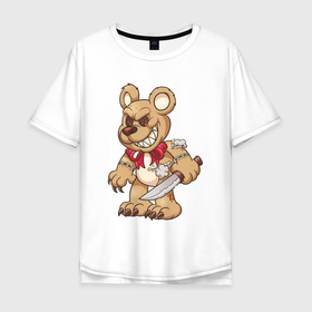 Мужская футболка хлопок Oversize с принтом Медведь с ножом в Новосибирске, 100% хлопок | свободный крой, круглый ворот, “спинка” длиннее передней части | Тематика изображения на принте: медведь | медведь с ножом | мишка | мишка с ножом | плюшевый медведь | плюшевый медведь с ножом | плюшевый мишка с ножом