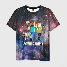 Мужская футболка 3D с принтом MINECRAFT в Рязани, 100% полиэфир | прямой крой, круглый вырез горловины, длина до линии бедер | Тематика изображения на принте: craft | creeper | dungeon | dungeons | earth | game | logo | mine | minecraft | mobile | online | дунгеонс | земля | зомби | игра | крипер | лого | майкрафт | майнкрафт | мобайл | онлайн | подземелье | подземелья