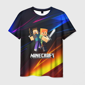 Мужская футболка 3D с принтом MINECRAFT в Рязани, 100% полиэфир | прямой крой, круглый вырез горловины, длина до линии бедер | Тематика изображения на принте: craft | creeper | dungeon | dungeons | earth | game | logo | mine | minecraft | mobile | online | дунгеонс | земля | зомби | игра | крипер | лого | майкрафт | майнкрафт | мобайл | онлайн | подземелье | подземелья