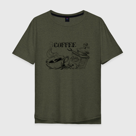 Мужская футболка хлопок Oversize с принтом Кофе в Курске, 100% хлопок | свободный крой, круглый ворот, “спинка” длиннее передней части | картинки | коллекция | кофе | надпись | подборки | популярные | прикольные | утро | чашка