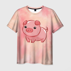 Мужская футболка 3D с принтом милая свинка в Тюмени, 100% полиэфир | прямой крой, круглый вырез горловины, длина до линии бедер | арт | еда | животное | животные | картинка | кушать | люблю покупать | милая | обжора | обжорство | рисунок | свинина | свинка | свиньи | свинья | свинюшка | толстая | толстый