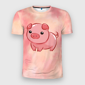 Мужская футболка 3D Slim с принтом милая свинка в Санкт-Петербурге, 100% полиэстер с улучшенными характеристиками | приталенный силуэт, круглая горловина, широкие плечи, сужается к линии бедра | арт | еда | животное | животные | картинка | кушать | люблю покупать | милая | обжора | обжорство | рисунок | свинина | свинка | свиньи | свинья | свинюшка | толстая | толстый