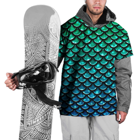 Накидка на куртку 3D с принтом Змеиная кожа в Санкт-Петербурге, 100% полиэстер |  | бирюзовый | блики | зеленый | змея | кожа | свет | синий | чешуя