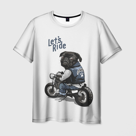 Мужская футболка 3D с принтом Pug Rider | Байкер Мопс (Z) в Санкт-Петербурге, 100% полиэфир | прямой крой, круглый вырез горловины, длина до линии бедер | dog | doggie | doggy | mops | pug | декоративная собака | друг человека | другу | кинолог | лабрадор | малые молоссоиды | мопс | мопсик | мохнатый | пес | пёсель | пёсик | подарок | подруге | собака | собакен | собаки