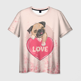 Мужская футболка 3D с принтом Love Pug (Z) , 100% полиэфир | прямой крой, круглый вырез горловины, длина до линии бедер | dog | doggie | doggy | mops | pug | декоративная собака | друг человека | другу | кинолог | лабрадор | малые молоссоиды | мопс | мопсик | мохнатый | пес | пёсель | пёсик | подарок | подруге | собака | собакен | собаки