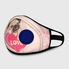 Маска из неопрена с принтом Love Pug (Z) в городе Новоалтайск, неопрен 100% | Форма огибающая нос. Резинки для ушей с дополнительной резинкой на затылке. Клапан для выдоха для активного дыхания при занятиях спортом. Эластичный материал маски и окантовки для лучшего растяжения и прилегания маски.  | Тематика изображения на принте: dog | doggie | doggy | mops | pug | декоративная собака | друг человека | другу | кинолог | лабрадор | малые молоссоиды | мопс | мопсик | мохнатый | пес | пёсель | пёсик | подарок | подруге | собака | собакен | собаки