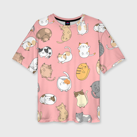 Женская футболка oversize 3D с принтом Милые котейки паттерн ,  |  | cat | cats | pattern | домашнее животное | квадрокот | кот | котейка | котики | кошка | кошки | мартовские коты | милая | милые | мимими | мур | мурмур | мурмурмур | мяу | няшные | паттерн | прикольная | смешная