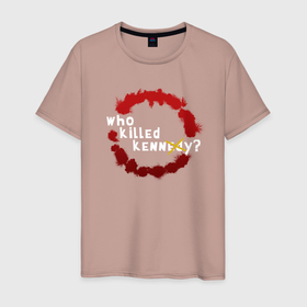 Мужская футболка хлопок с принтом Who killed Kennedy в Санкт-Петербурге, 100% хлопок | прямой крой, круглый вырез горловины, длина до линии бедер, слегка спущенное плечо. | Тематика изображения на принте: kenny | south park | who killed | who killed kennedy | who killed kenny | кени | кенни | южный парк