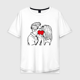 Мужская футболка хлопок Oversize с принтом Любовь в Санкт-Петербурге, 100% хлопок | свободный крой, круглый ворот, “спинка” длиннее передней части | girl | guy | heart | kiss | love | девушка | любовь | парень | поцелуй | сердце