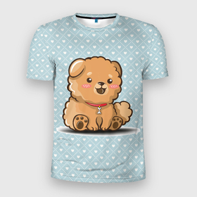 Мужская футболка 3D Slim с принтом милый песик в Санкт-Петербурге, 100% полиэстер с улучшенными характеристиками | приталенный силуэт, круглая горловина, широкие плечи, сужается к линии бедра | cute | dog | doggy | арт | животные | картинка | милая | милый | пес | песик | псина | пушистик | рисунок | собака | собачка