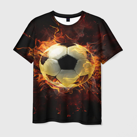 Мужская футболка 3D с принтом Мяч в Кировске, 100% полиэфир | прямой крой, круглый вырез горловины, длина до линии бедер | мяч | огонь | пламя | футбол | футбольный мяч