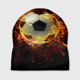 Шапка 3D с принтом Мяч в Екатеринбурге, 100% полиэстер | универсальный размер, печать по всей поверхности изделия | Тематика изображения на принте: мяч | огонь | пламя | футбол | футбольный мяч