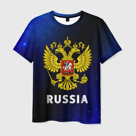 Мужская футболка 3D с принтом RUSSIA / РОССИЯ , 100% полиэфир | прямой крой, круглый вырез горловины, длина до линии бедер | hjccbz | russia | ussr | герб | двухглавый | кгыышф | орел | орнамент | победа | родина | рожден | россии | российский | россия | русский | русь | сборная | символ | символика | спорт | ссср | страна | флаг | хохлома