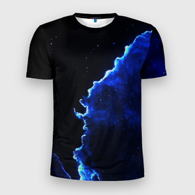 Мужская футболка 3D Slim с принтом Ночное небо Космос 3D в Петрозаводске, 100% полиэстер с улучшенными характеристиками | приталенный силуэт, круглая горловина, широкие плечи, сужается к линии бедра | звёзды | космос | небо. | неоновые принты | ночное небо | созвездия