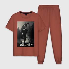 Мужская пижама хлопок с принтом Сиреноголовый , 100% хлопок | брюки и футболка прямого кроя, без карманов, на брюках мягкая резинка на поясе и по низу штанин
 | forest | horror | ночь | сиреноголовый | хоррор