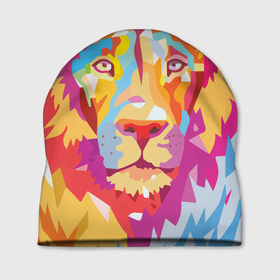 Шапка 3D с принтом Акварельный лев , 100% полиэстер | универсальный размер, печать по всей поверхности изделия | арт | грива | деко | жедтая | животные | закат | зверей | золото | кошка | лев | лето | львенок | неоновая | очки | пляж | прайд | разноцветная | солнце | тигр | узоры | царь | яркие